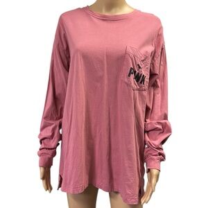 Pink by Victorias Secret Cotton Long Sleeve Pocket Tee Shirt Top Womens Medium